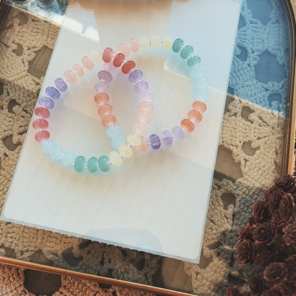 Pastel Multicolor Beaded Stretch Bracelets - Set of 2